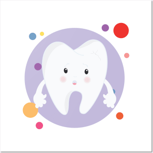 Sad Scared Broken Tooth With Cavity Adorable Cute Kawaii Design Posters and Art